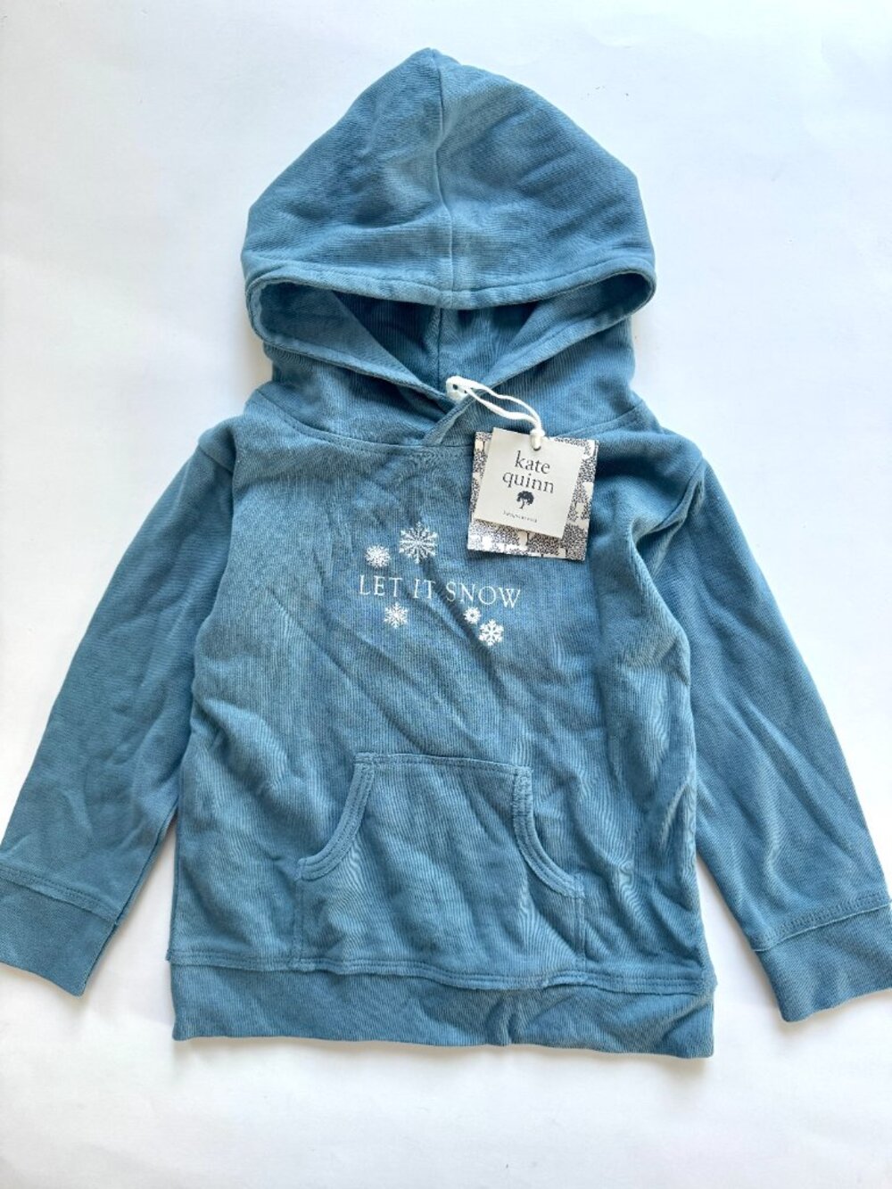 NWT Kate Quinn Let It Snow Hoodie Snowflake Blue Organic Cotton Christmas 2T